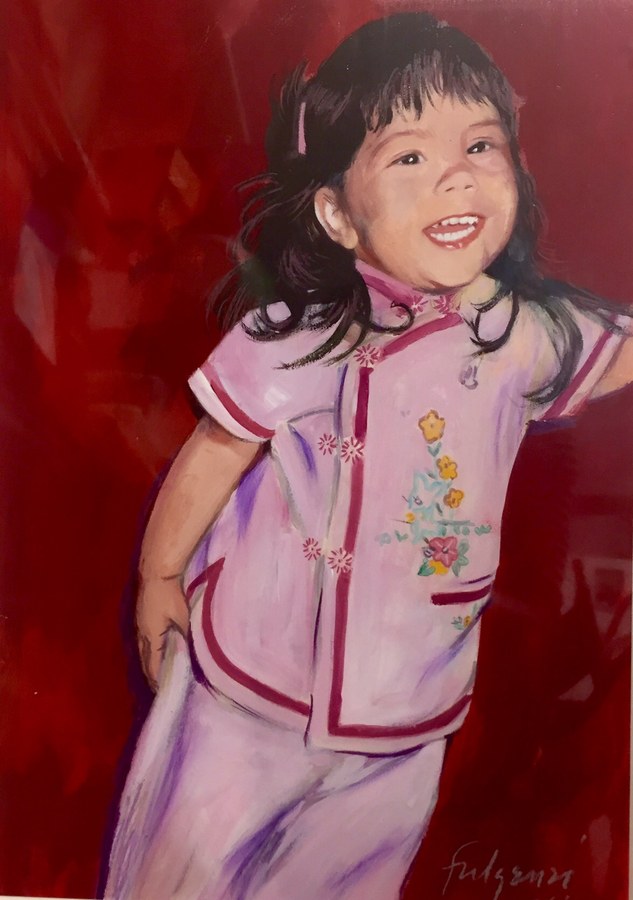 Realistic Girl in Pink portrait by Maureen Fulgenzi — Pink monochrome palette, Palm Beach, FL