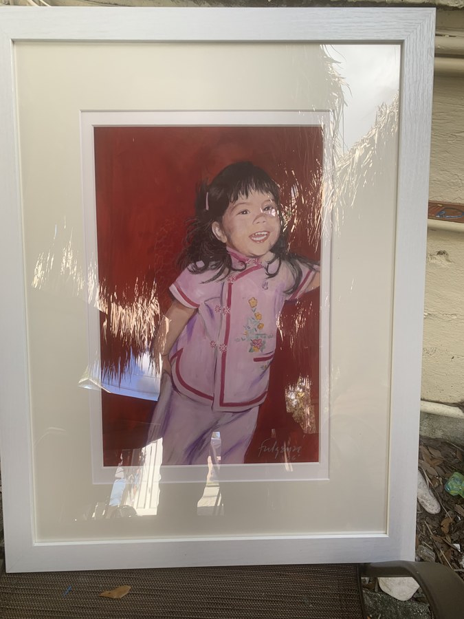 Realistic Girl in Pink portrait by Maureen Fulgenzi — Pink monochrome palette, Palm Beach, FL