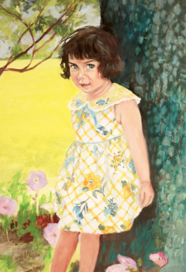 Realistic Girl Outdoors portrait by Maureen Fulgenzi — Yellow & green palette, Palm Beach, FL