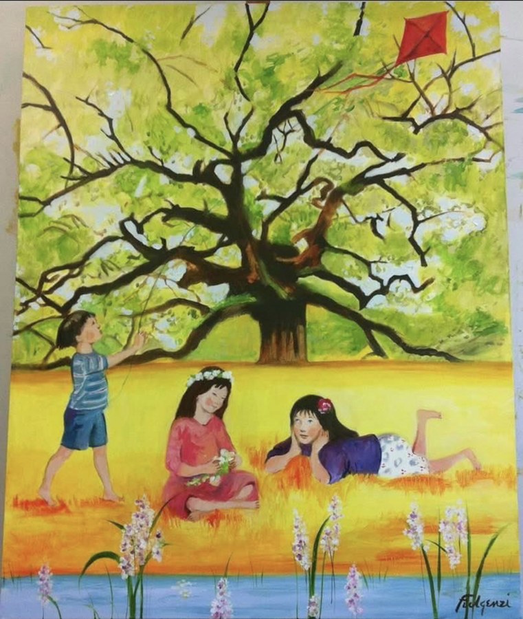 Illustrative Children Playing portrait by Maureen Fulgenzi — Bright palette, Palm Beach, FL