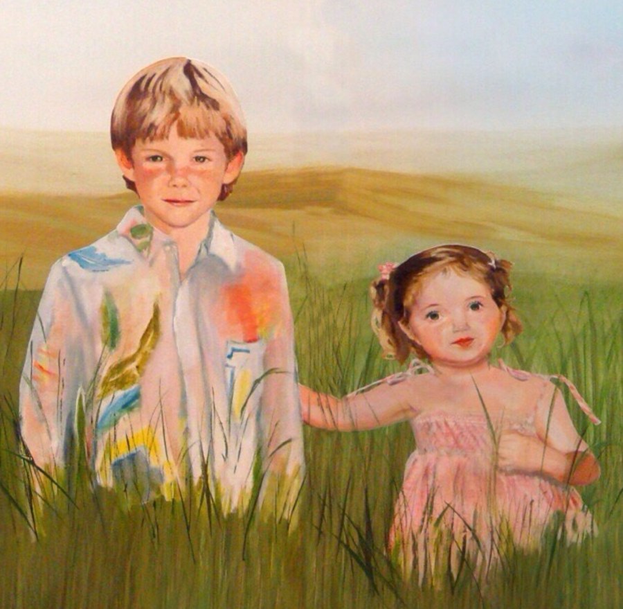 Realistic Family portrait by Maureen Fulgenzi — Green & warm palette, Palm Beach, FL