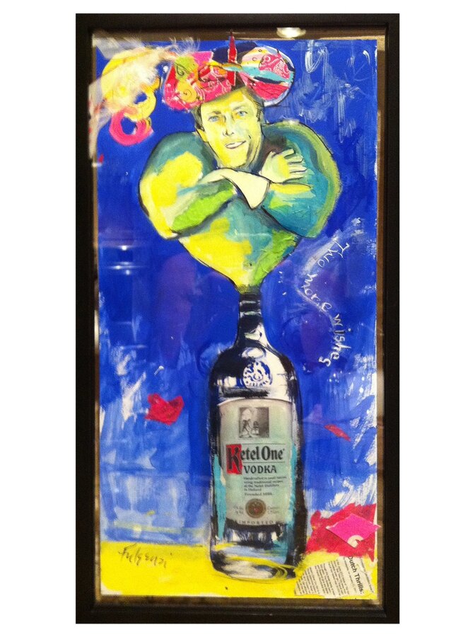 Pop Grey Goose Bottle portrait by Maureen Fulgenzi — Vivid blue palette, Palm Beach, FL