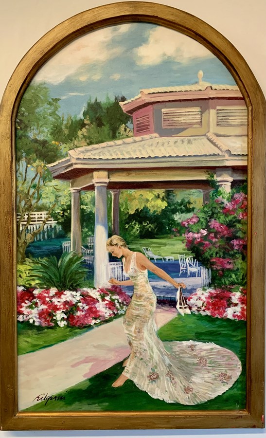 Impressionistic Woman in the Garden portrait by Maureen Fulgenzi — Naturalistic palette, Palm Beach, FL