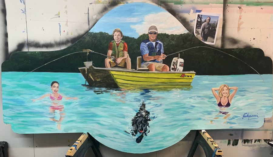 Realistic Two Men Fishing portrait by Maureen Fulgenzi — Green palette, Palm Beach, FL