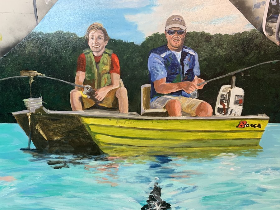 Realistic Two Men Fishing portrait by Maureen Fulgenzi — Green palette, Palm Beach, FL