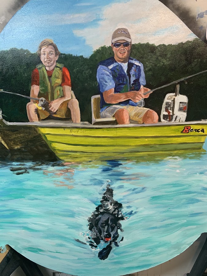 Realistic Two Men Fishing portrait by Maureen Fulgenzi — Green palette, Palm Beach, FL