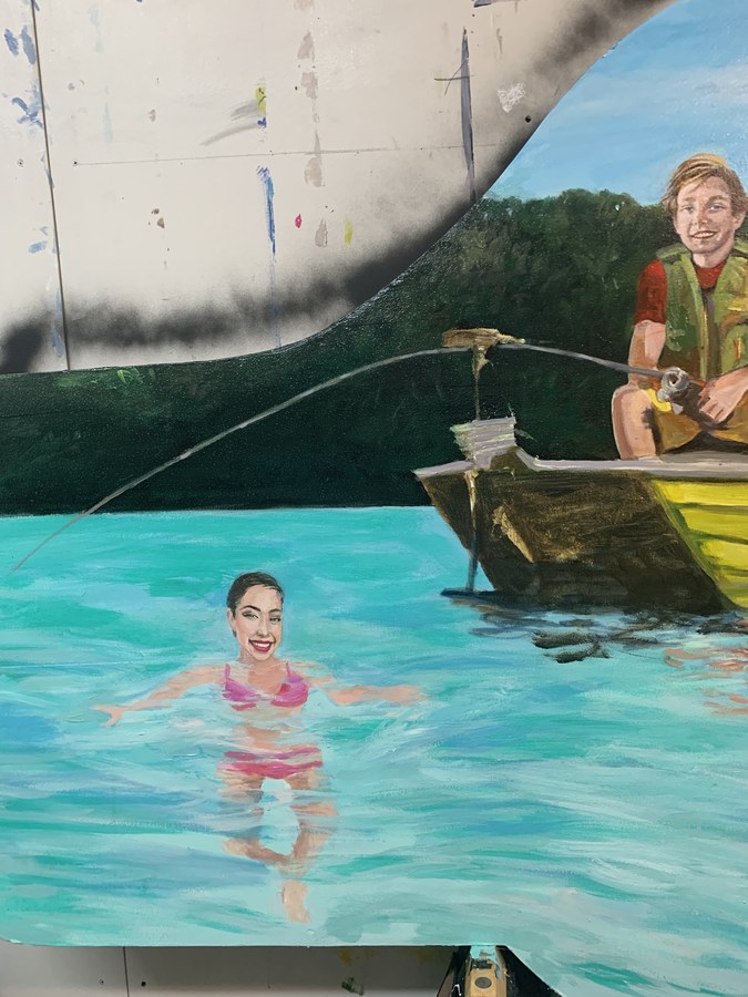 Realistic Two Men Fishing portrait by Maureen Fulgenzi — Green palette, Palm Beach, FL