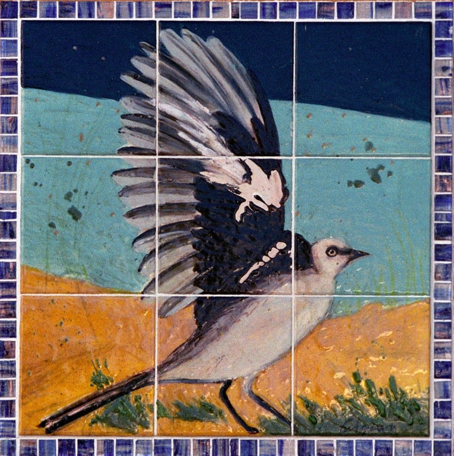 Individual narrative mosaic tile panel from the Historic Stuart tile mural, depicting Florida pioneer and native history scenes, by Maureen Fulgenzi — panel 11, Palm Beach, FL
