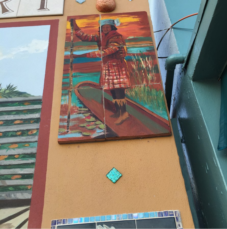 Individual narrative mosaic tile panel from the Historic Stuart tile mural, depicting Florida pioneer and native history scenes, by Maureen Fulgenzi — panel 15, Palm Beach, FL