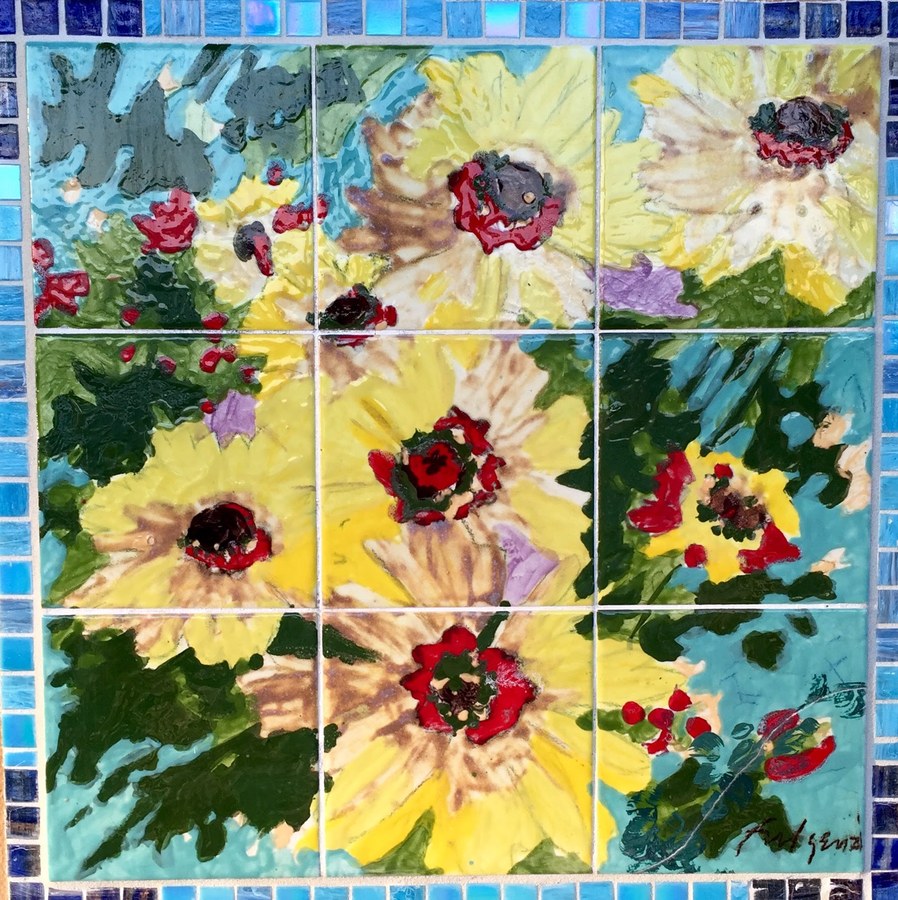 Individual narrative mosaic tile panel from the Historic Stuart tile mural, depicting Florida pioneer and native history scenes, by Maureen Fulgenzi — panel 3, Palm Beach, FL