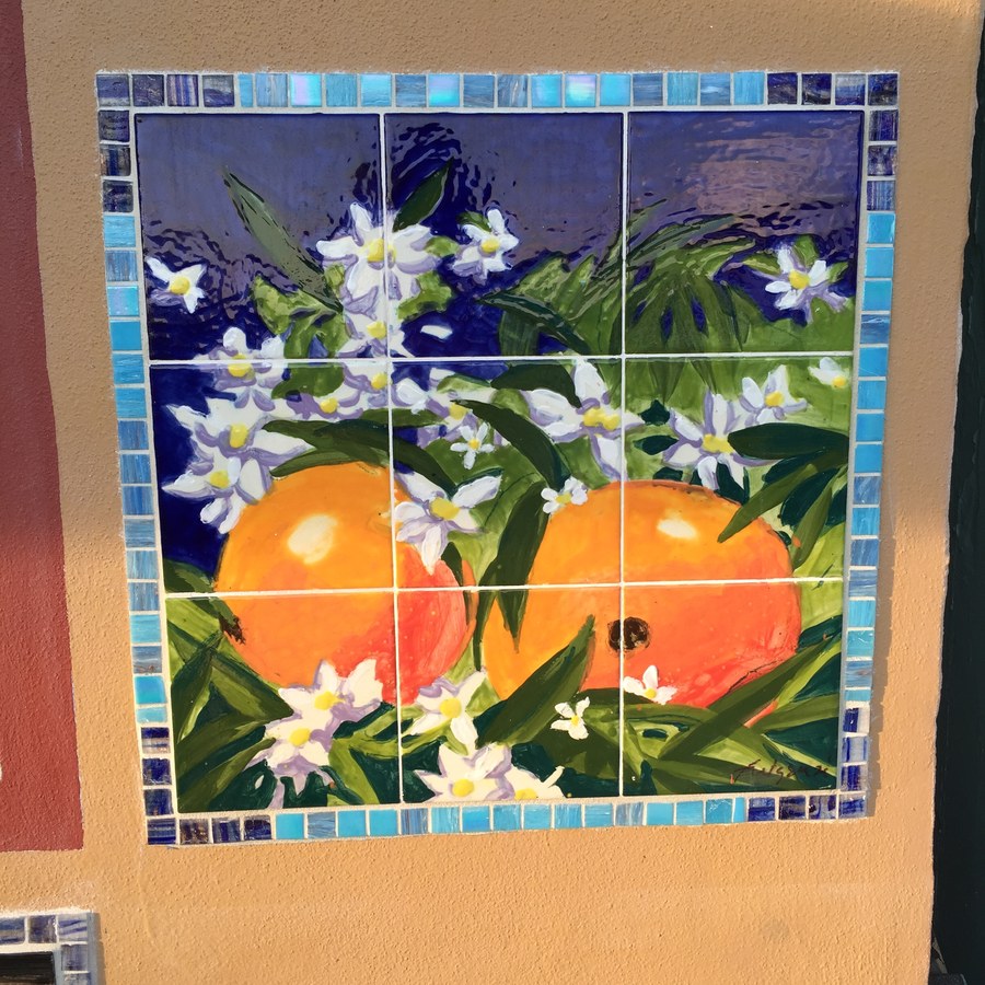 Individual narrative mosaic tile panel from the Historic Stuart tile mural, depicting Florida pioneer and native history scenes, by Maureen Fulgenzi — panel 6, Palm Beach, FL