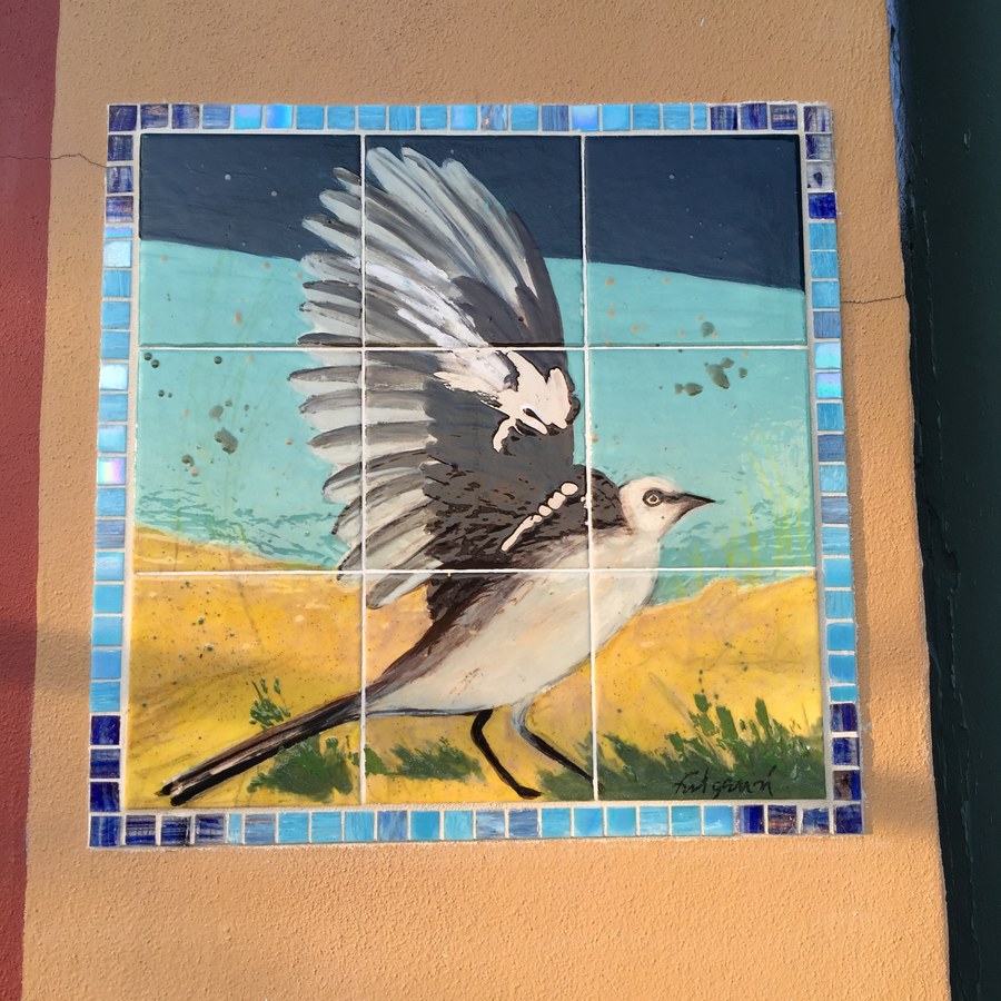 Individual narrative mosaic tile panel from the Historic Stuart tile mural, depicting Florida pioneer and native history scenes, by Maureen Fulgenzi — panel 7, Palm Beach, FL