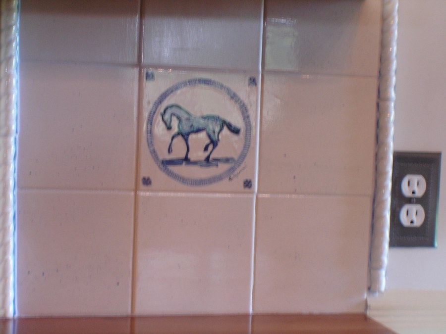 Chinoiserie Salem House hand-painted tile by Maureen Fulgenzi, additional detail/installation view 12 — Blue & white palette, Palm Beach, FL