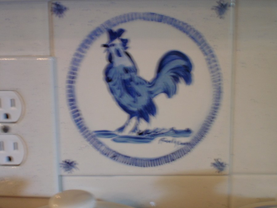 Chinoiserie Salem House hand-painted tile by Maureen Fulgenzi, additional detail/installation view 16 — Blue & white palette, Palm Beach, FL
