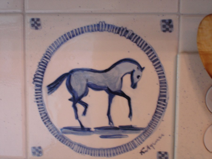 Chinoiserie Salem House hand-painted tile by Maureen Fulgenzi, additional detail/installation view 17 — Blue & white palette, Palm Beach, FL